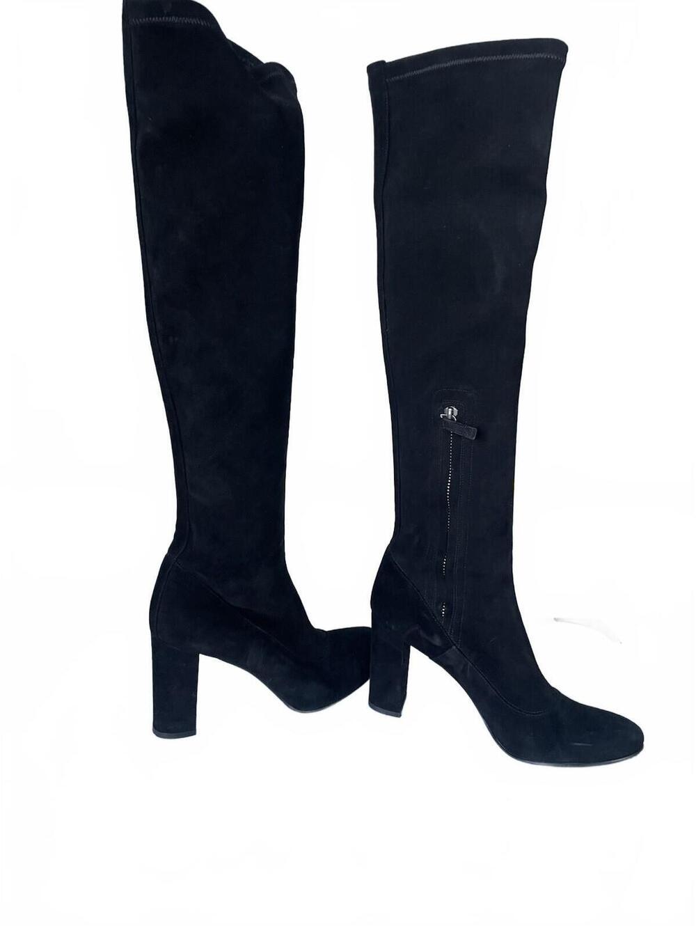 Barneys New York Black Suede Over-the-Knee Stretch Zip Boots EU 39.5